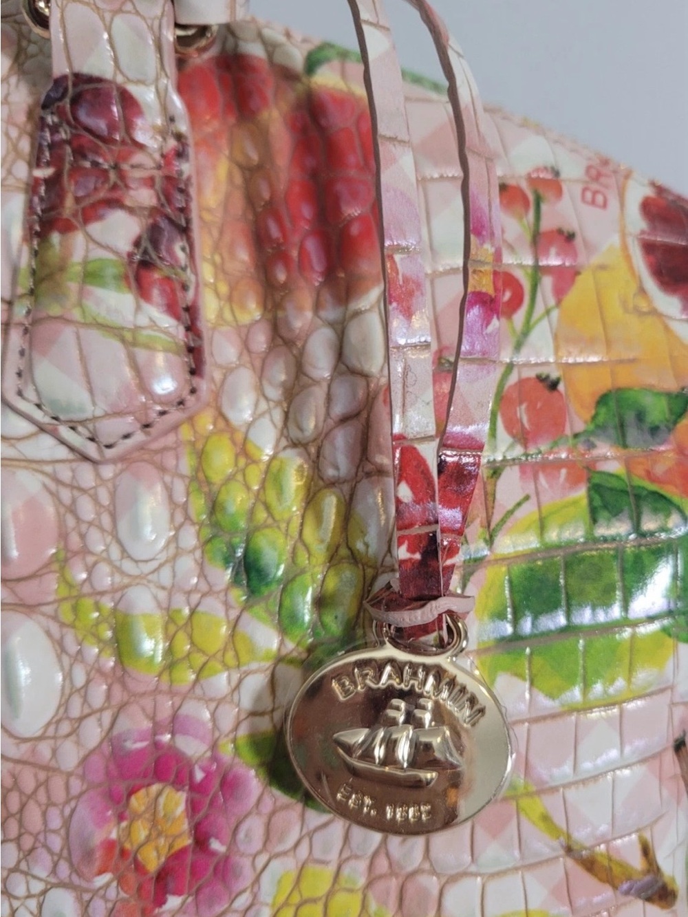 Brahmin Large Duxbury Satchel Fruit Salad Ombre Melbourne Leather Handbag NWT - Picture 5 of 16